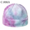 Autumn Winter Faux päls Rainbow Multicolor Tie Dye Skallies Caps Fashion Hip Hop Tjock Warme Beanie Hat For Women Girls Gorros251o