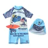 Sets Baby Badmode Jongen Bwimsuit Dinosaurus Peuter Badpak Kinderen Anti UV Strand Jumpsuit Eendelig met Hoed Kinderzwembadkleding