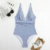 Randig baddräktdesigner Swimwears Women bodysuit v Neck One Piece Bathing Suit Swimits Womens Sexiga designers Bikini badkläder