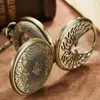 Luxury Golden Love Wings Mécanical Pocket Watch Men Femmes Fob Chaîne FOB Unique Design Hollow Squelette Double côté Hand Wind Watches 240220