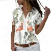 Shirt 2023 Spring And Autumn New Women's Flamingo Hawaiian Short Sleeve Shirt 3D Digital Print Lapel Button Casual Short Sleeve Top