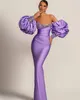 Trägerloser Abend bescheidene Kleider Glitzer Pailletten Mermaid Prom Kleid sexy geschwollene Ärmel maßgeschneiderte Partykleid