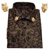 Gold Paisley Silk Men Shirts Long Sleeve Casual Flower For Dress BarryWang Designer Leopard Collar Pin Men039s2745021