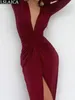 Casual Dresses BodyCon for Women 2024 Luxury Designer Party Summer Prom Dress Hem Split Vacation Outfits Deep V Neck Evening Vestidos