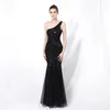 Partysix Summer Elegant One Shoulder Long Sequin Evening Dress Women Party Dress Wedding Wear 240228