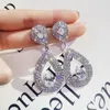 Boucles d'oreilles pendantes mignonnes pour femmes, grande goutte d'eau, strass, mode, couleur argent or, bijoux Vintage, longue boucle d'oreille