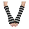 Knee Pads Women's Knitted Fingerless Arm Sleeves Gothic Style Striped Winter Long Warmers Girls Harajuku Y2K Fashion Wrist Gloves