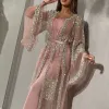 Dress Two Piece Set Cardigan Sequin Gown Middle Eastern Arab Islamic Clothing Dubai Turkey Muslim Maxi Dresses for Women Party Evening