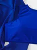 Damenbadebekleidung 3 Stück 2024 Blauer Bikini Feste Hohe Taille Badeanzug Frauen Hals Weibliche Badegäste Baden Schwimmen Badeanzug Beachwear