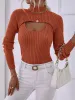 Pullover wsevypo Frauen Stricken Zweiteilige Pullover Set Herbst Büro Dame High Neck Langarm Crop Tops + Gerippte Sling Weste strick Outfit