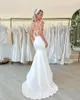 Pretty Simple Plus Size Mermaid Wedding Dresses for Women Spaghetti Straps Backless Pleats Draped Satin Sweep Train Bridal Gowns Vestidos De Noiva Custom Made