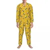 Men's Sleepwear Bees Spring Butterfly Bird Flower Print Casual Oversize Pajama Sets Men Long Sleeve Comfortable Bedroom Nightwear