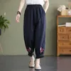 Kvinnors byxor Bekväm bomull Capri med broderi Casual Harem for Women Vintage Long Trousers Womens Chic Pantalon Q753