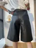 Shorts pour femmes Mode importé en cuir véritable jambe large pantalon droit moyen femmes simple lâche genou long pantalon noir