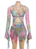 3-delige set dames Y2K esthetische retro fairycore lange mouwen schouderophalend halter bandage tanktop onregelmatige plooirok streetwear 240304