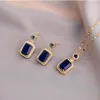 Orecchini a catena con zirconi quadrati rossi blu verdi Collana in oro 14k Set da donna Gioielli turchi Conjuntos De Joias