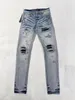 Amirs jeans mens jeans designer jeans mens designer pant mens smala fit elastisk broderi mode jean stil katt whisker blekande mäns trasiga hål jeans samma stil