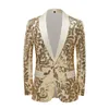 Abiti da uomo Uomo Elegante Raso Viso Paillettes Completo Cappotto Giacca con motivo floreale Bling Glitter Discoteca Prom DJ Blazer Abiti maschili