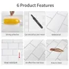 Adesivo de azulejo de parede com 5 folhas, azulejo autoadesivo branco, à prova d'água, papel de parede de vinil, backsplash para cozinha, sala de estar, banheiro 240304