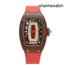 Athleisure Watchデザイナー腕時計RMリストウォッチRM07-01女性シリーズRM0701ローズゴールドコーヒーセラミックレッドリップファッションレジャービジネスオートマチックメカニカル