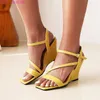 Sandaler Kvinnor Fashion Square Head Roman Sexy Wedge Heels Summer Party Work Black Yellow Red Size 34-43