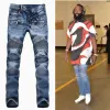 Mode hommes commerce extérieur bleu clair noir jeans pantalons moto motard hommes laver pour faire le vieux pli hommes pantalons décontracté piste Denim