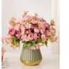 Decorative Flowers Silk Artificial Flower Orange Camellia Bud Fake El Restaurant Decoration Simulation Hydrangea Bouquet