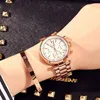 Women Watch Elegant Brand GUOU Famous Luxury Gold waterproof Quartz Watches Ladies Small seconds calendar Steel Wristwatches C1901225g