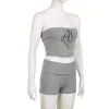 Zestawy Sweetown Strapless Gray Casual Hotsweet Shorts Sets Summer For Women 2023 Crop Top Shorts Dwuczęściowy nowy w pasującym zestawie