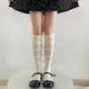 Women Socks Lolita Lacework Ruffle Stockings Jk Japanese Style Long Solid Color Black White Knee