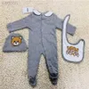 Footies niños ropa de bebé moda recién nacido bebé mamelucos infantil niños niña monos baberos gorra trajes conjunto 0-18 meses 240306