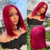 Perucas de cabelo vermelho frente do laço perucas de cabelo humano para mulheres transparente rendas em linha reta perucas curtas quente vermelho bob peruca brasileiro remy cabelo pré arrancado 240306