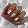 Kunstnagels 24 stuks Druk op kort medium vierkant Fake Fl Er Stick Frans voor dames meisjes Drop Delivery Gezondheid Schoonheid Nail Art Salon Dhbqz