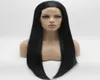 Iwona Hair Straight Long Black Wig 21 Half Hand Tied Heat Resistant Synthetic Lace Front Wig4212185