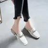 Slippers Mules For Women 2024 Rivet Low Shoes Cover Toe Casual Slides Big Size Luxury Square Rubber Basic PU Metal Decoration Fa