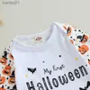 Footies Infant Baby Girls Boys Footies Rompers Halloween Clothes Letter Bat Pumpkin Print Long Sleeve Jumpsuits Fall Playsuits 0-6Months YQ240306