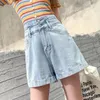 Damesshorts 2024 Zomer Vrouw Hoge Taille Denim Losse A-lijn Wijde pijpen Jeans Vrouwelijk Effen Mode Casual Met Knopen Streetwear