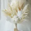 Bouquet de mariage Boho en roses naturelles éternelles, avec ruban en Satin de soie, demoiselle d'honneur blanche séchée, 240223