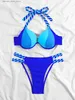 Kvinnors badkläder 2024 Färgglada låshängare Push Up Bikini Womens Sexig badrumstranddräkt Q240306