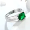 Cluster Rings Genuine 925 Sterling Silver Men's Ring Main Stone Rectangular 8 10MM Green Zircon Finger Gift Party Fine Jewelry