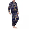 Pijamas masculinos pijamas homens mau olhado impressão diária nightwear proteja-me duas peças vintage pijama conjunto manga longa bonito oversized casa terno