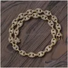 Chaînes 12mm 16-20 pouces plaqué or Bling CZ pierre chaîne de grains de café collier bracelet rappeur bijoux de rue pour hommes cadeau livraison directe Dhy9Z