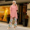 Abbigliamento etnico Donne musulmane Set da 2 pezzi Maglie a manica lunga Pantaloni Turchia Caftano Abaya Islamico Dubai Camicetta Pantaloni Medio Oriente Abito arabo