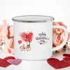 Tazas Taza de pareja con estampado de dibujos animados para niño y niña, taza de café creativa esmaltada para amantes, bebida, postre, tazas de leche, vajilla con asa, regalo del día de San Valentín