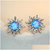 Boucles d'oreilles Charm Femme Blanc Bleu Opale Ronde Classique Sier Couleur Petit Soleil Tendance Mariée Mariage Pour Livraison Directe Dhevt