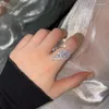 Anéis de cluster moda asa 925 prata esterlina para mulheres redonda pavimentar anel de diamante simulado jóias de dedo presente de menina atacado