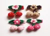 Wool Ball Flower Lovely Fruit Red Pink Cherry with Leaf Shape Hair Clips Lovely Headwear Cute Princess Hair Accessories Korean Sty6610069