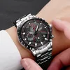 LIGE Fashion Mens Watches Top Luxury Brand Silver Stainless Steel 30m Waterproof Quartz Watch for Men Army Military Chronograph 240227