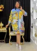 Casual Dresses 2024 Summer Shirt Elegant Women Dashiki Print Midi Robe African Turkiet Loose Boubou Party Gown Clothing Vestido Feminino