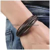 Charme Pulseiras Novo Clássico MTI Camada Pulseira De Couro Para Homens Vintage Trançado Corda Pulseira Fecho Magnético Mens Moda Jóias Gif Dhnb8